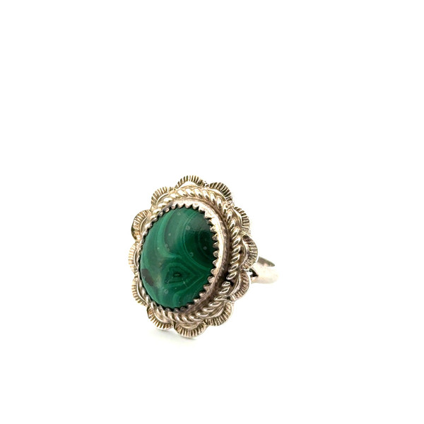 Size: 6.5 Larry Moses Yazzie 925 Sterling Silver Navajo Malachite