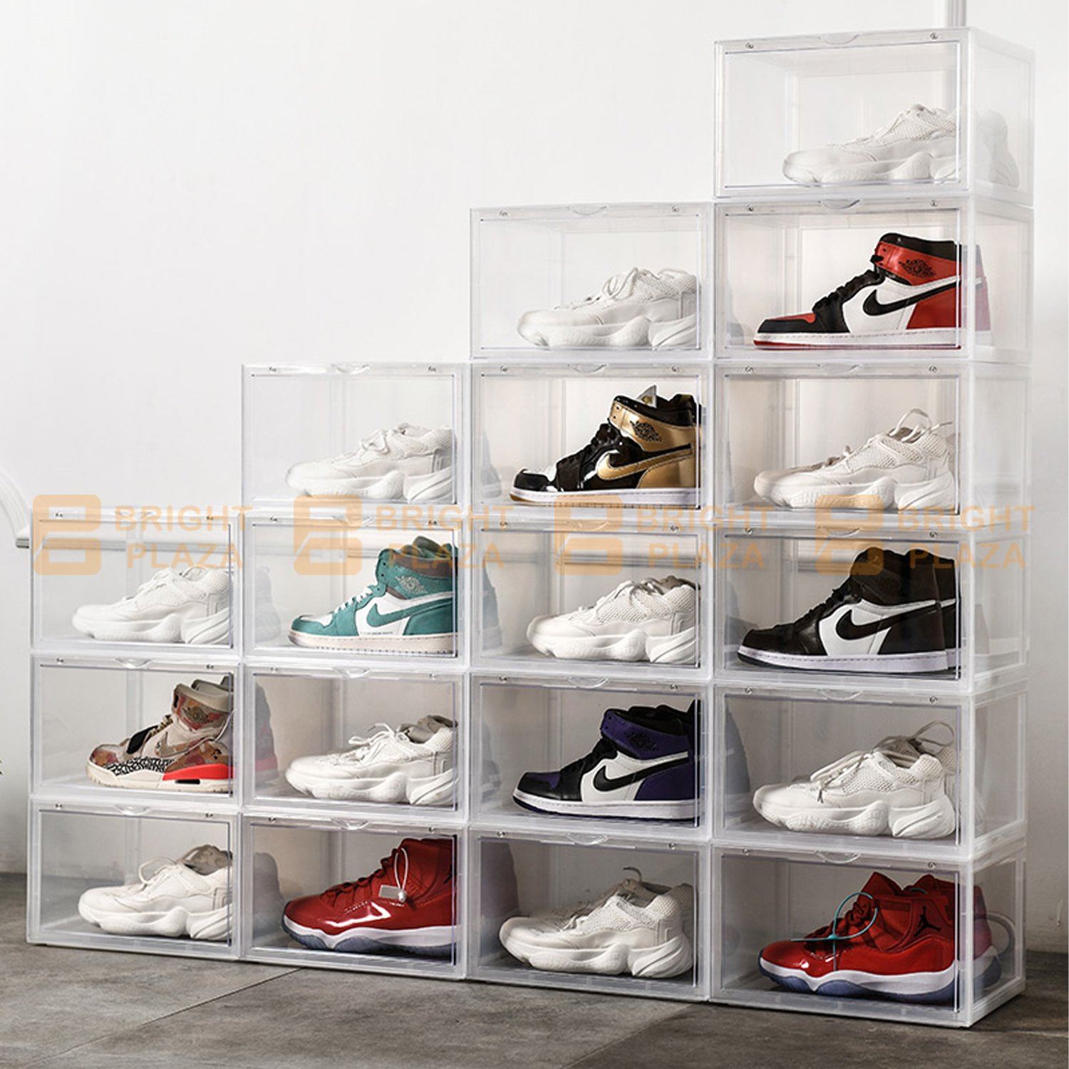 Premium Sneaker Display Shoe Box Storage Case Clear Plastic Boxes Side ...