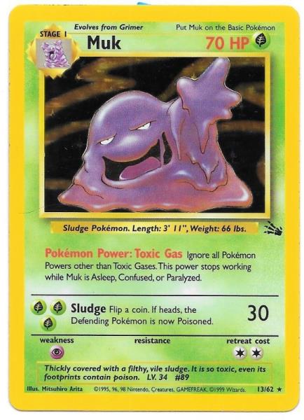 Pokémon Muk 13/62 Fossil Hologram Game Card 1999 Wizards NEW