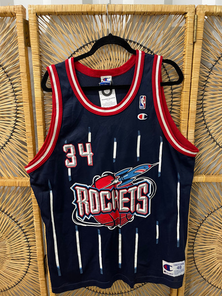 90s Champion NBA Hakeem Olajuwon #34 Houston Rockets Pinstripe