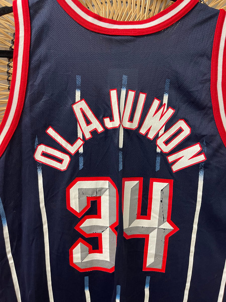 90s Champion NBA Hakeem Olajuwon #34 Houston Rockets Pinstripe
