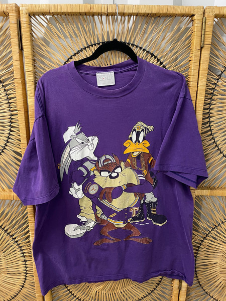 Vtg 90s Looney Tunes Taz Devil Daffy Duck Bugs Bunny Double Sided